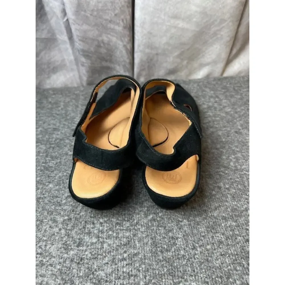 L'Amour Des Pieds Amadour Peep Toe Wedge shoe black suede sandal leather 7 comfy
